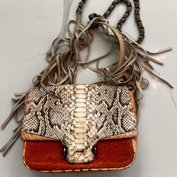 Pantera Fringe Snakeskin and Leather Crossbody Bag - Picture 1 of 5